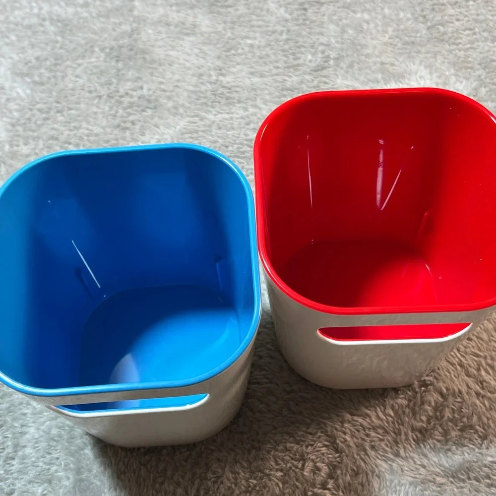 IKEA‎ Pen Holders Desk Organizers White Red Blue Storage Bins Set of 2